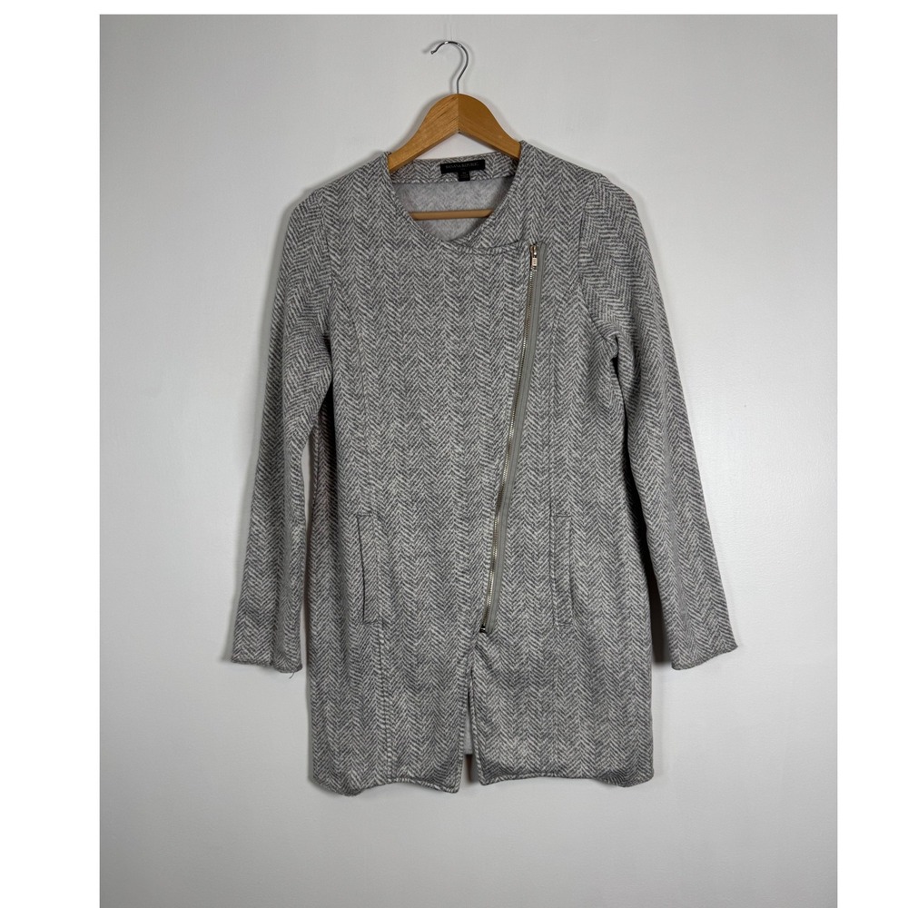 Dark Academia Banana Republic Womens Med Moto Coat Grey Herringbone Zip Jacket